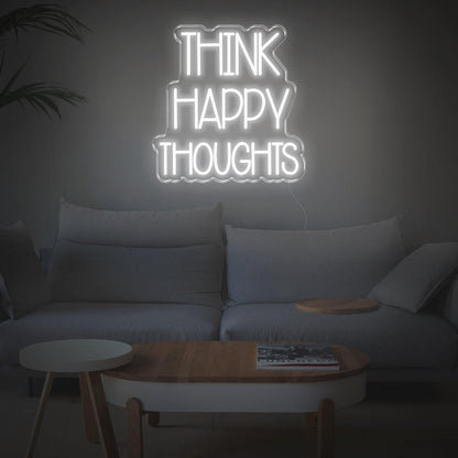 Think Happy Thoughts Blue Led Neon Sign For Cozy Living Room | Shineneon