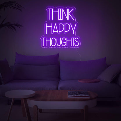 Think Happy Thoughts Blue Led Neon Sign For Cozy Living Room | Shineneon