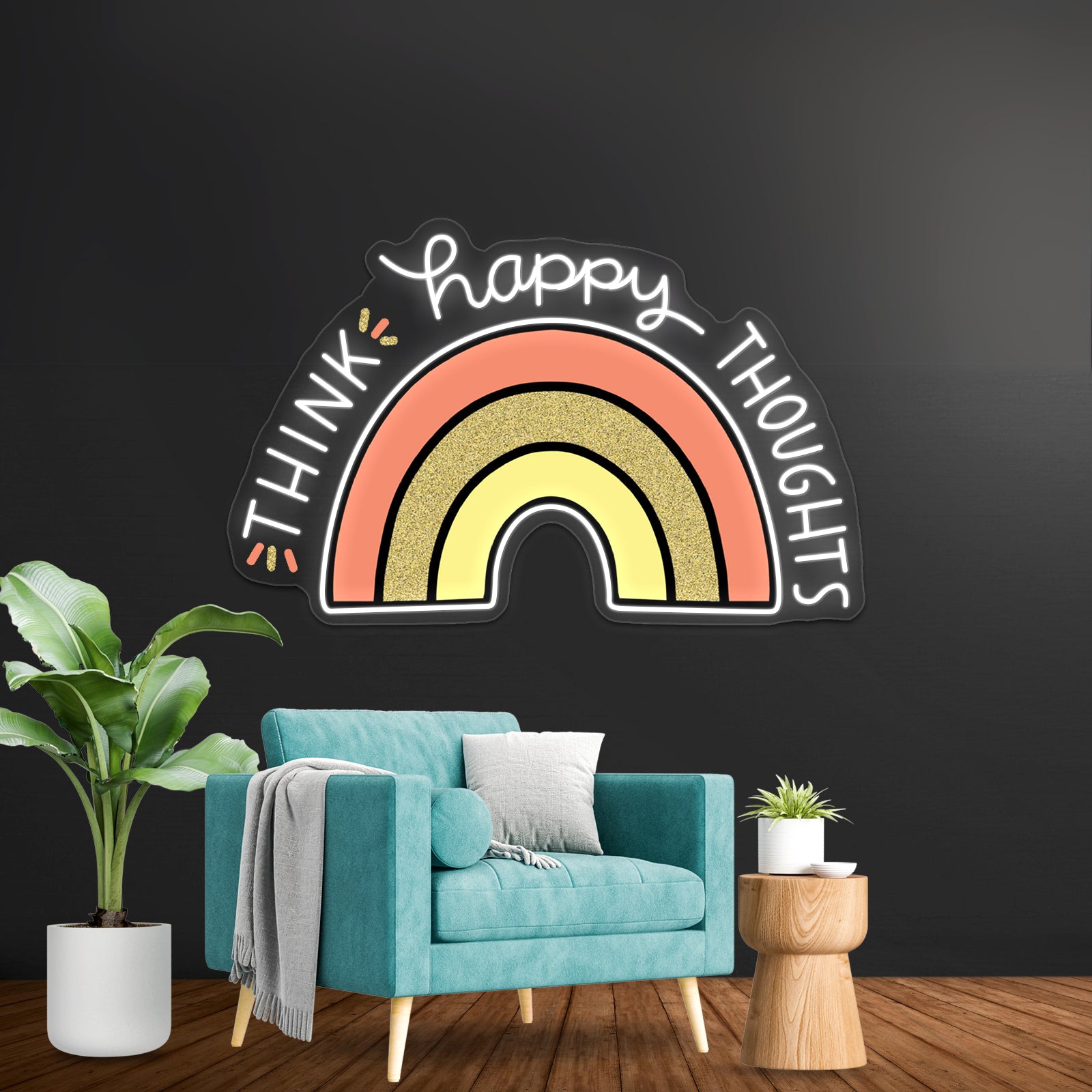Think Happy Thoughts Multicolor Rainbow Neon Sign Artwork For Animal Neon Signs | Shineneon