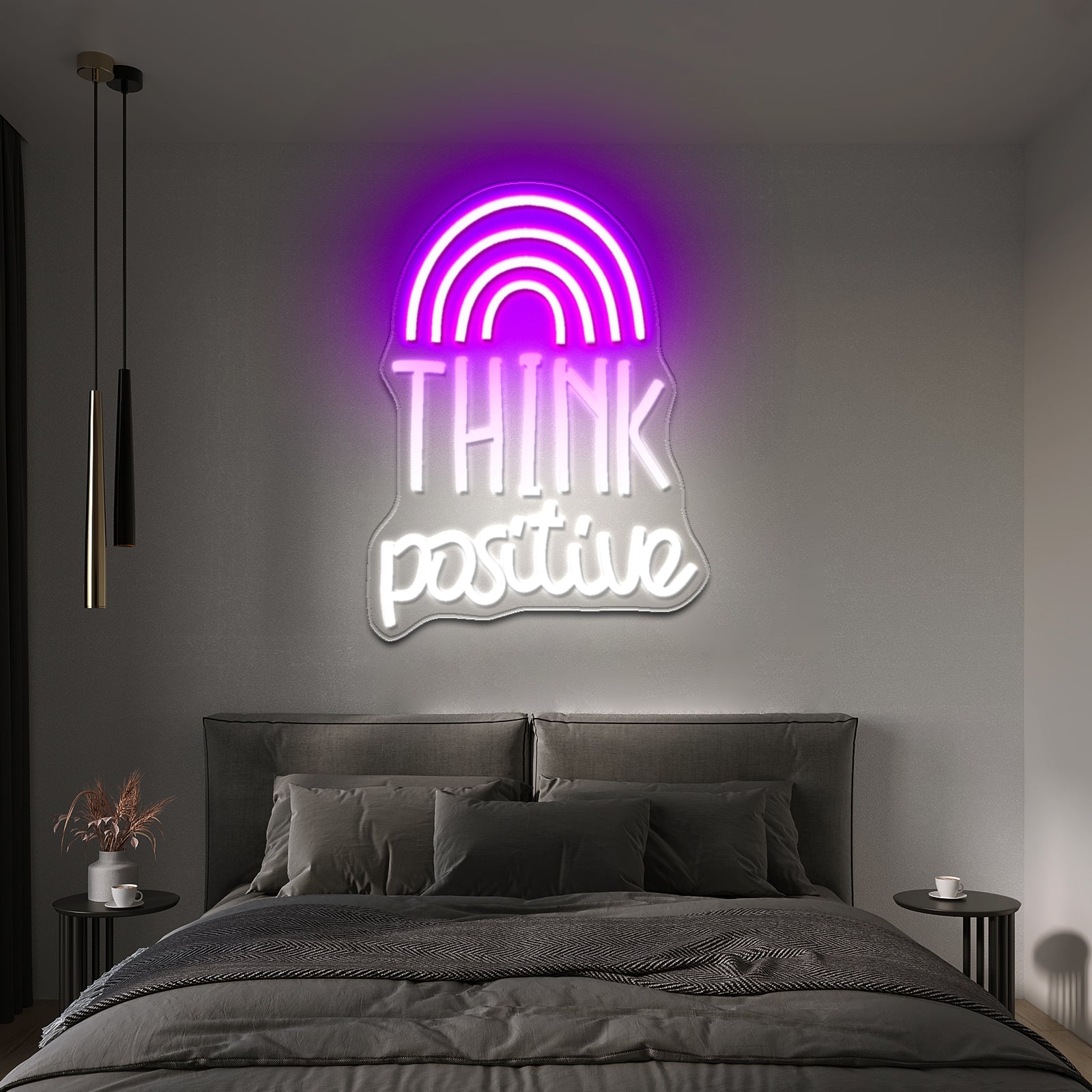 Think Positive Neon Sign Rainbow Neon Sign Wall Decor Big Neon Signs - Shineneon