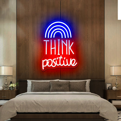 Think Positive Neon Sign Rainbow Neon Sign Wall Decor Big Neon Signs