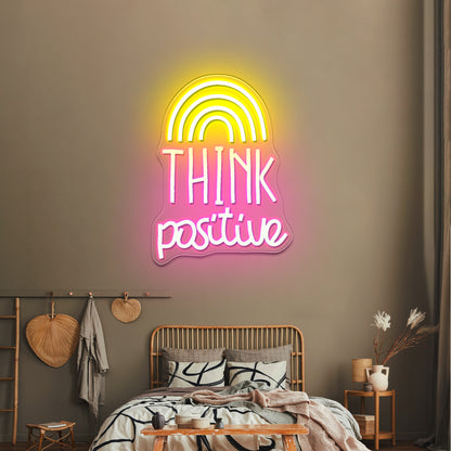 Think Positive Neon Sign Rainbow Neon Sign Wall Decor Big Neon Signs