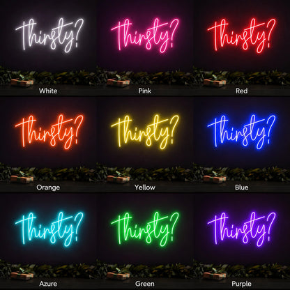 Thirsty Question Mark LED Neon Sign day and night comparison