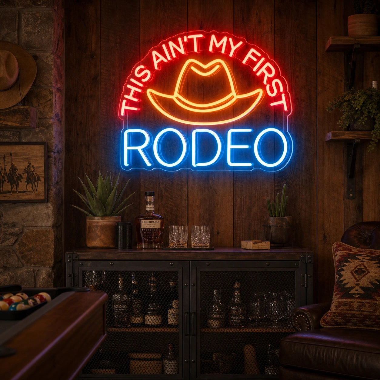 This Aint My First Rodeo Cowboy Hat LED Neon Sign real lifestyle scene