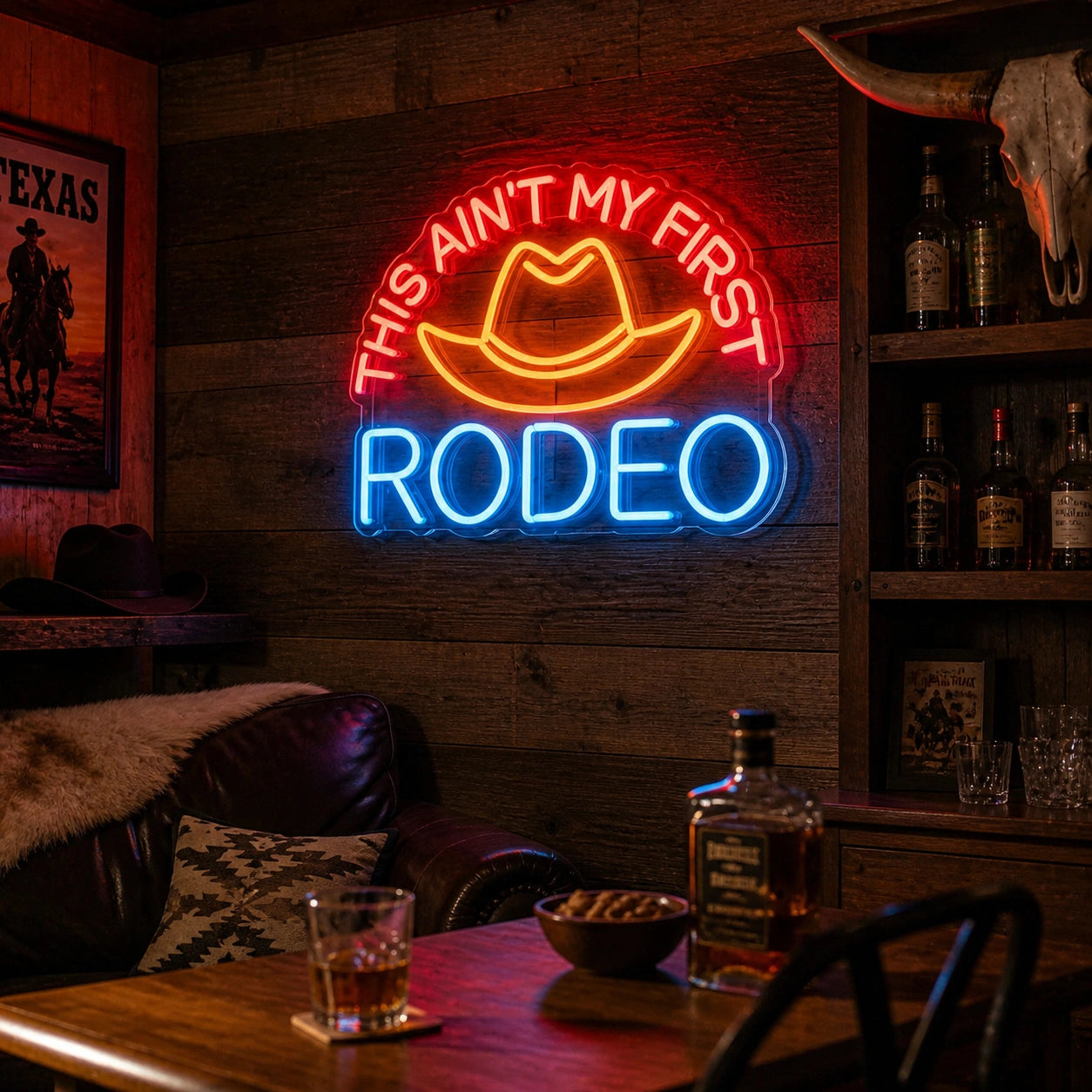 This Aint My First Rodeo Cowboy Hat Vintage LED Neon Sign real lifestyle scene