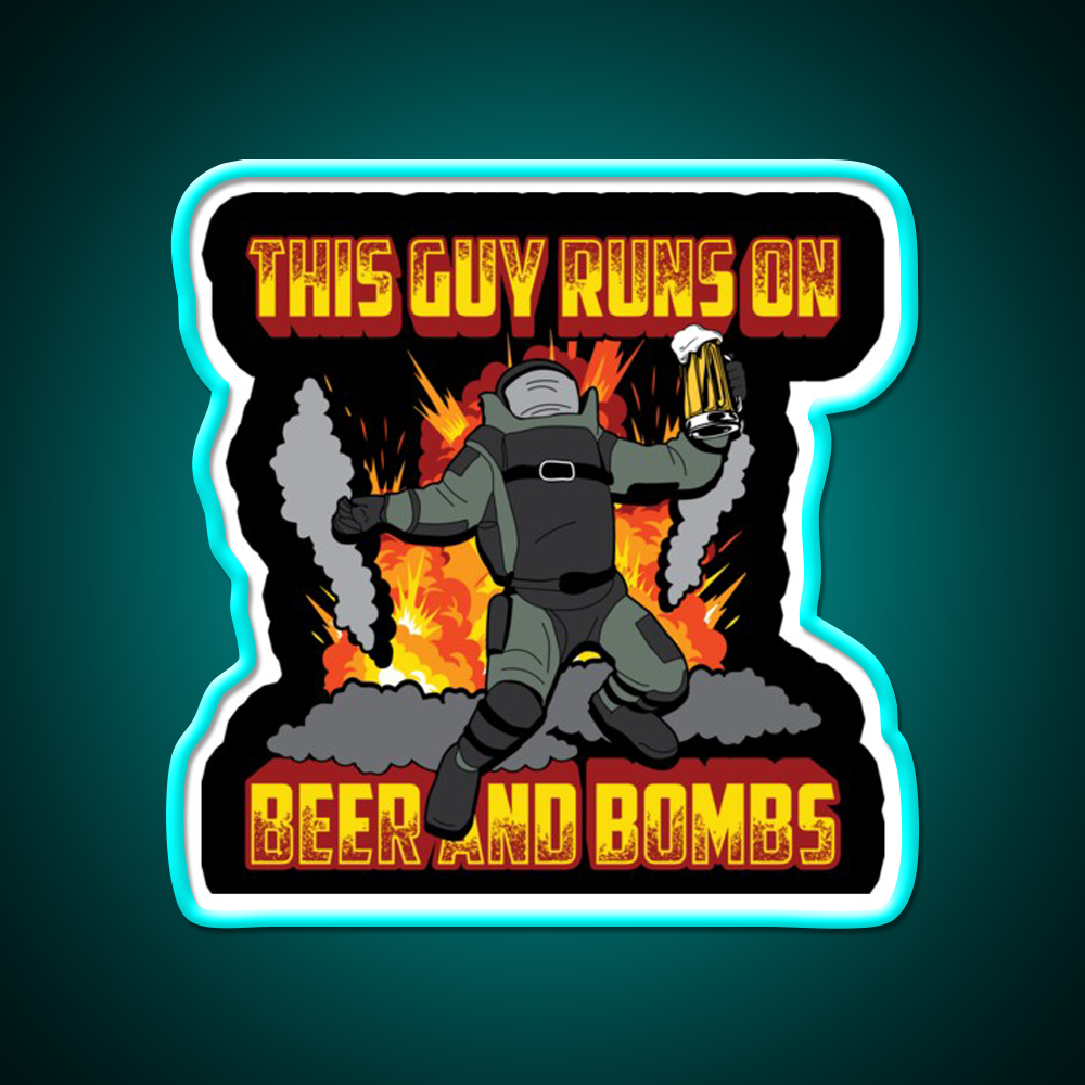 This Guy Runs On Beer And Bombs Eod Beer Bar Decor Led Neon Sign Rgb Color - Size and dimension reference