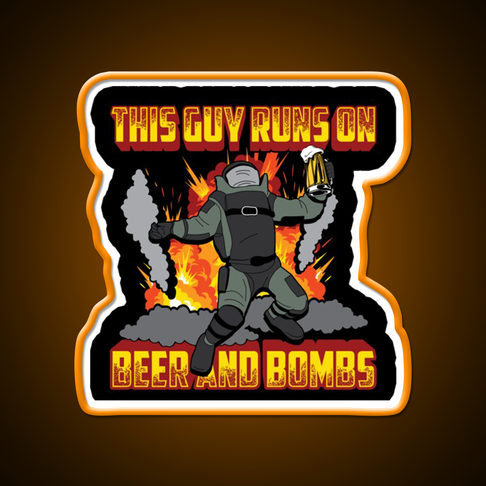 This Guy Runs On Beer And Bombs Eod Beer Bar Decor Led Neon Sign Rgb Color - LED neon sign view 6