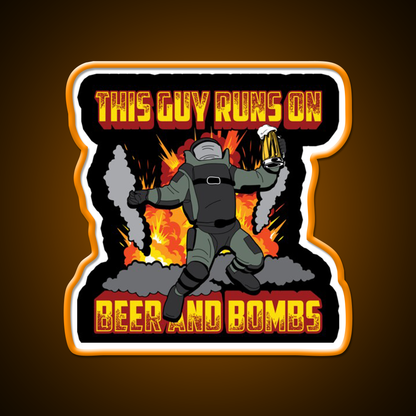 This Guy Runs On Beer And Bombs Eod Beer Bar Decor Led Neon Sign Rgb Color - LED neon sign view 6