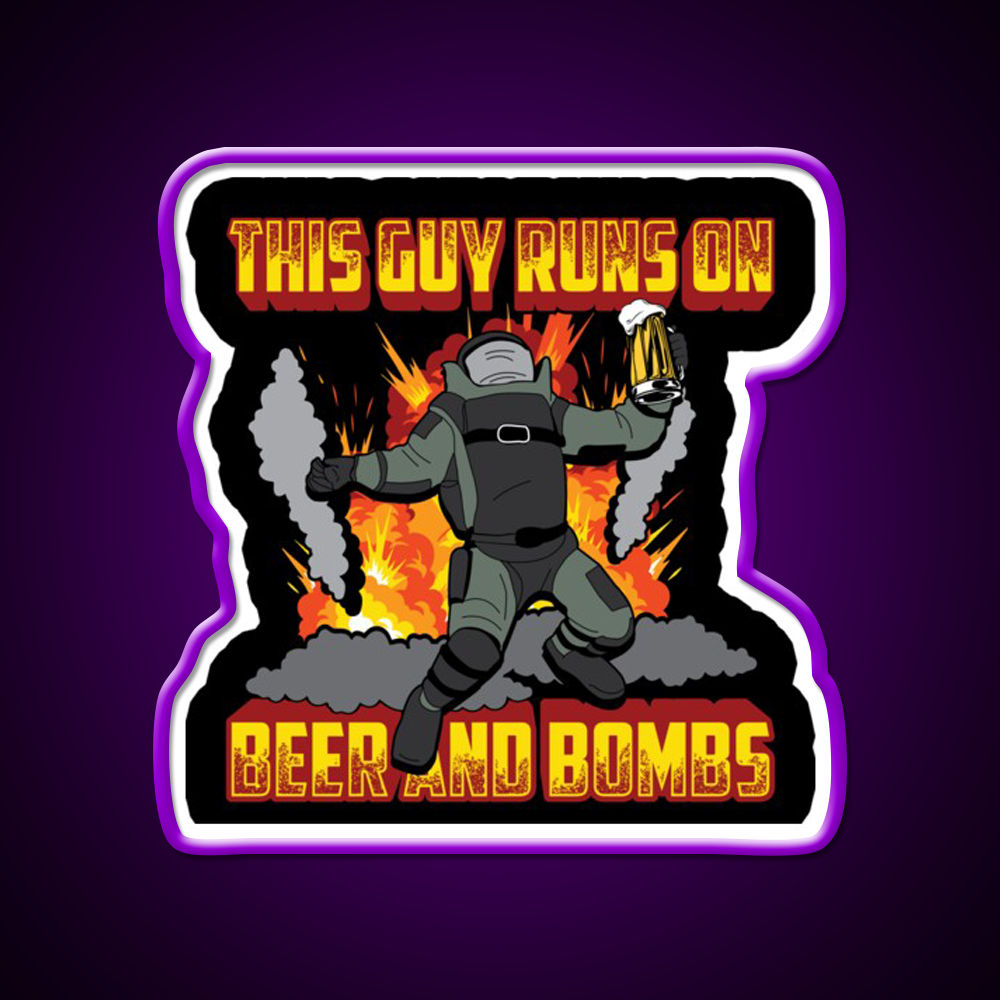 This Guy Runs On Beer And Bombs Eod Beer Bar Decor Led Neon Sign Rgb Color - LED neon sign view 9