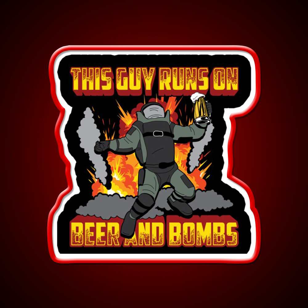 This Guy Runs On Beer And Bombs Eod Beer Bar Decor Led Neon Sign Rgb Color - LED neon sign view 10