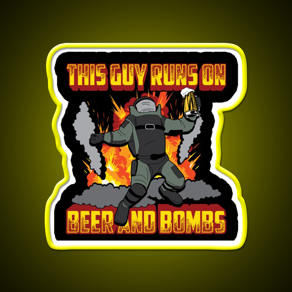 This Guy Runs On Beer And Bombs Eod Beer Bar Decor Led Neon Sign Rgb Color - LED neon sign view 7
