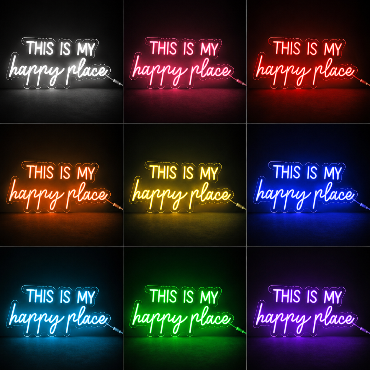 This Happy Place Teen Wall Decor LED Neon Sign color grid