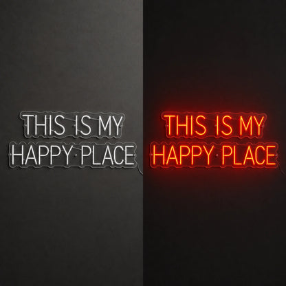 This Is My Happy Place Room Decor LED Neon Sign day and night comparison