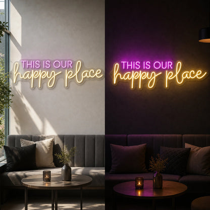 This Is Our Happy Place LED Neon Sign Garage Man Cave Neon Sign day and night comparison