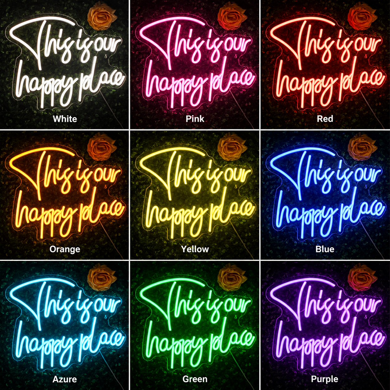 This Is Our Happy Place LED Neon Sign Happy Place Neon Signs color grid