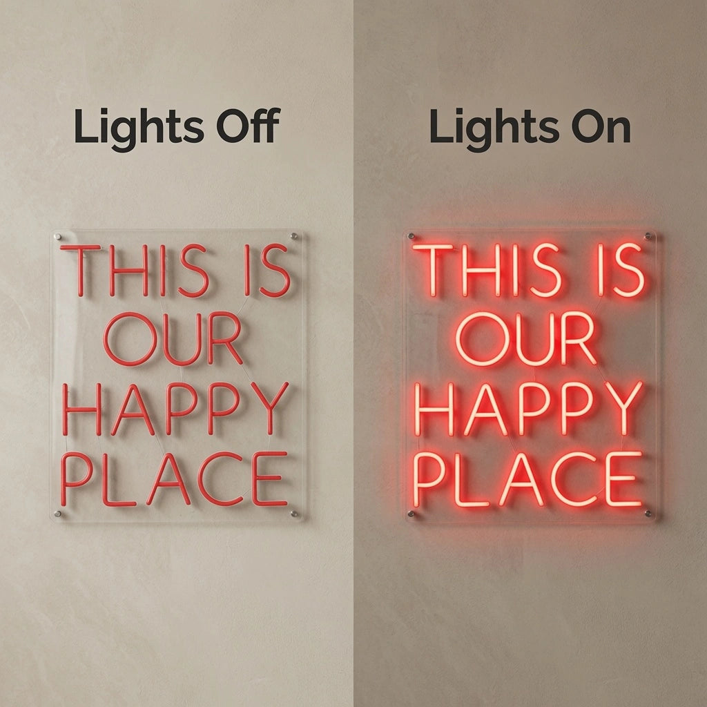 This Is Our Happy Place LED Neon Sign Wall Neon Sign - 06 Day Night Comparison