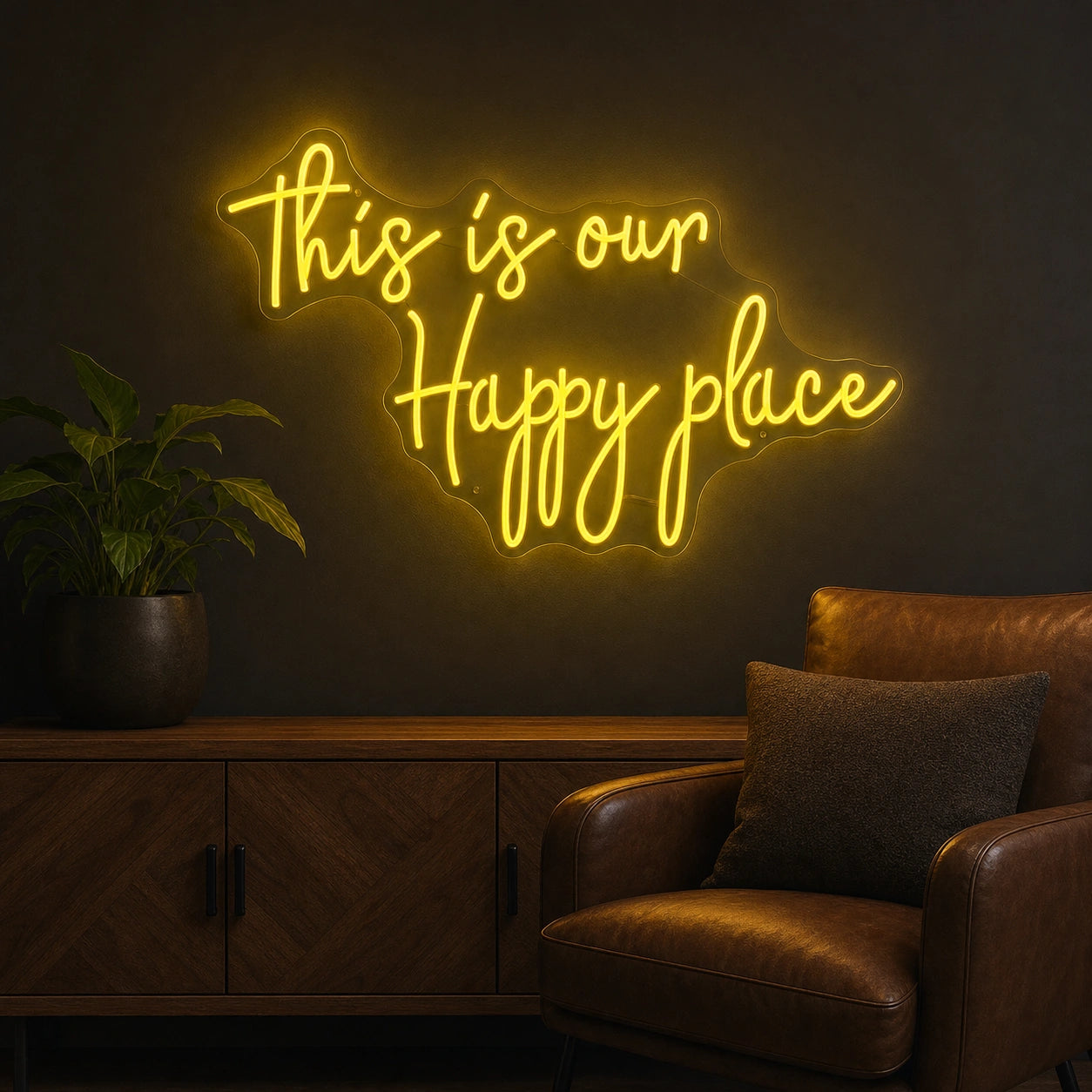 This Is Our Happy Place Man Cave LED Neon Sign real lifestyle scene