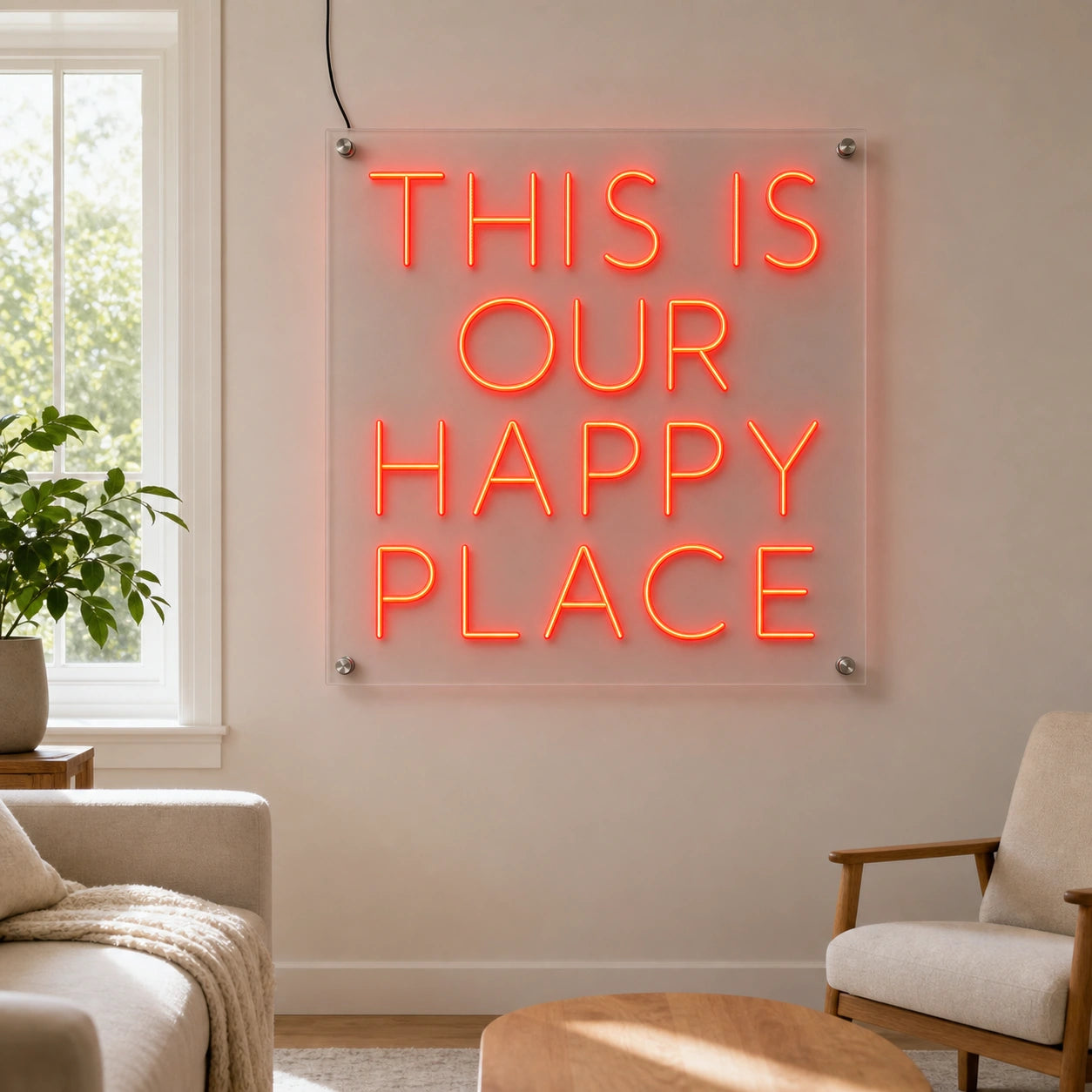 This Is Our Happy Place Room Decor LED Neon Sign real lifestyle scene