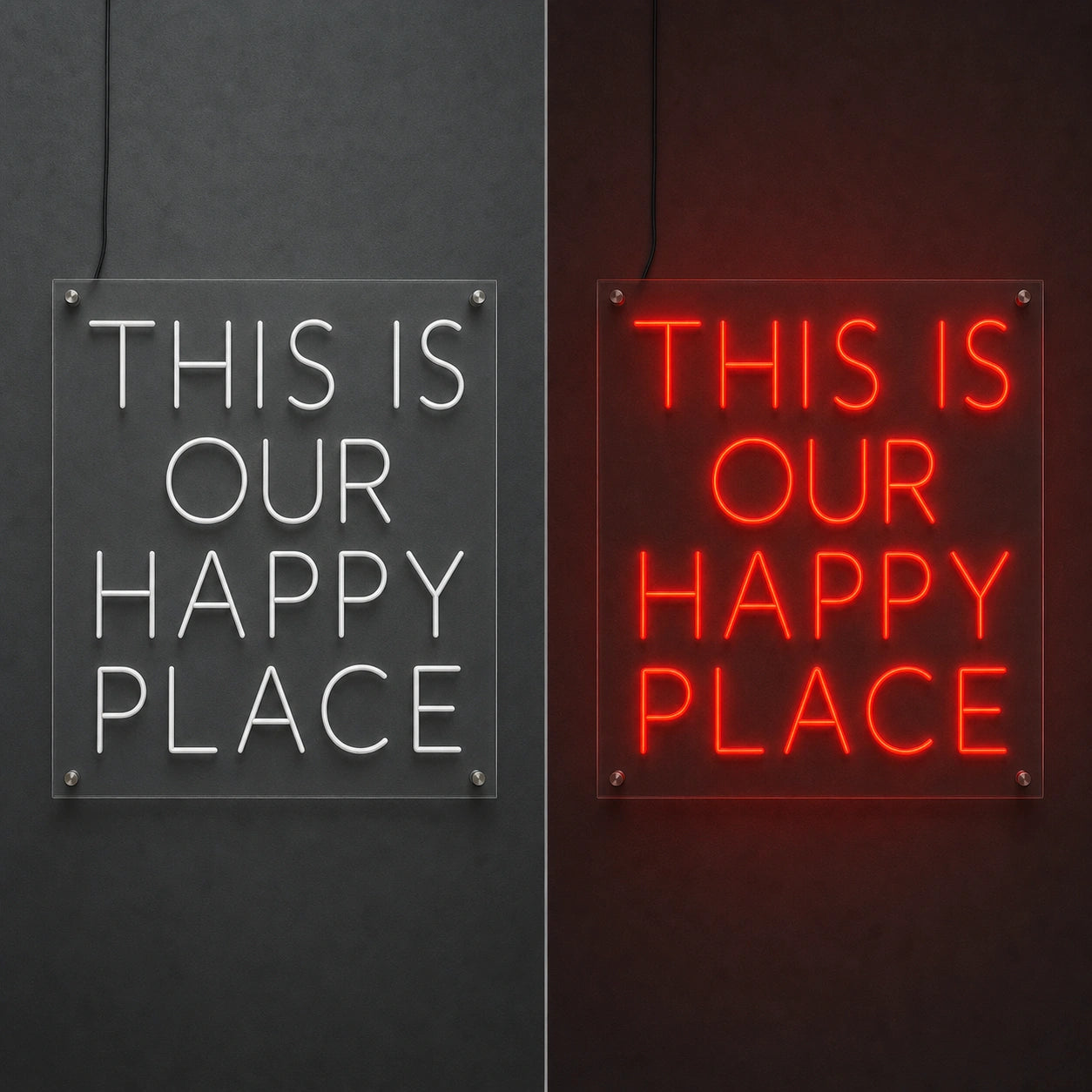 This Is Our Happy Place Room Decor LED Neon Sign day and night comparison
