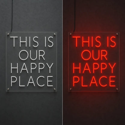 This Is Our Happy Place Room Decor LED Neon Sign day and night comparison