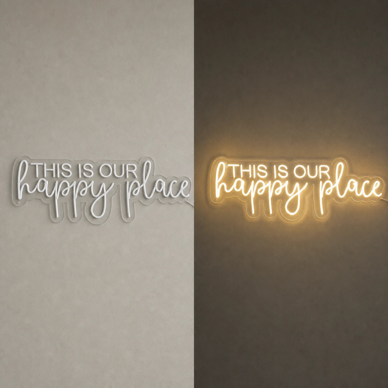 This Is Our Happy Place Wall Art LED Neon Sign day and night comparison