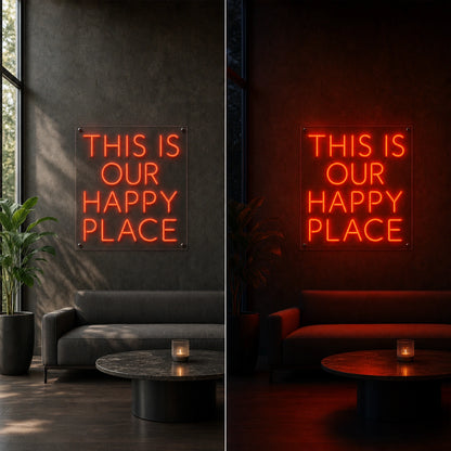 This Is Our Happy Place Wall Decor LED Neon Sign Garage Man Cave Neon Sign day and night comparison