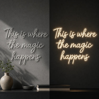 This Is Where The Magic Happens LED Neon Sign Garage Man Cave Neon Sign day and night comparison