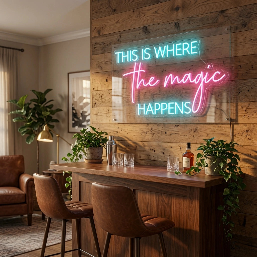 This Is Where The Magic Happens LED Neon Sign Home Wall Art - 03 Real Lifestyle Scene