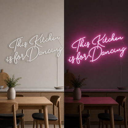 This Kitchen Is For Dancing LED Neon Sign Garage Man Cave Neon Sign day and night comparison