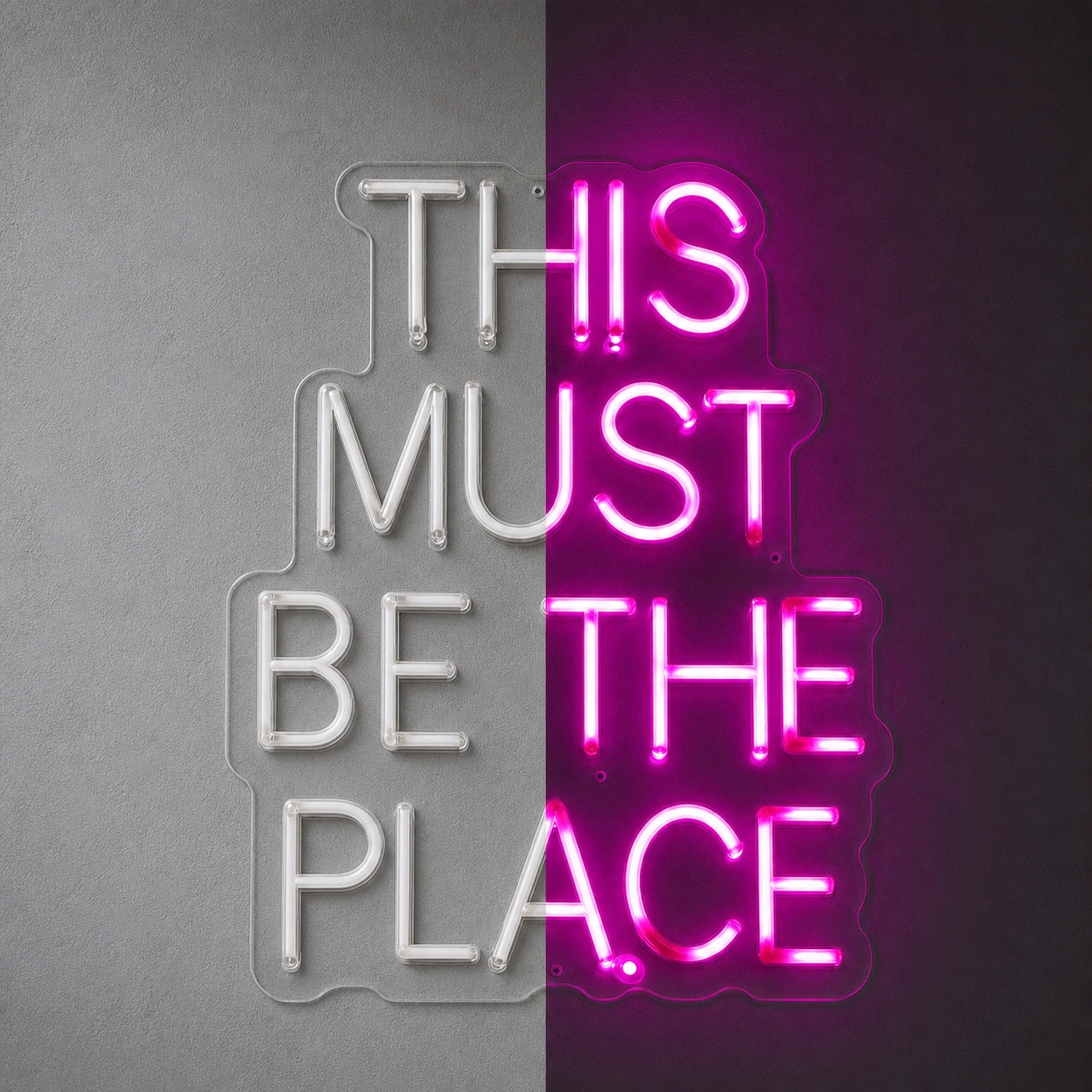 This Must Be The Place LED Neon Sign Garage Man Cave Neon Sign day and night comparison