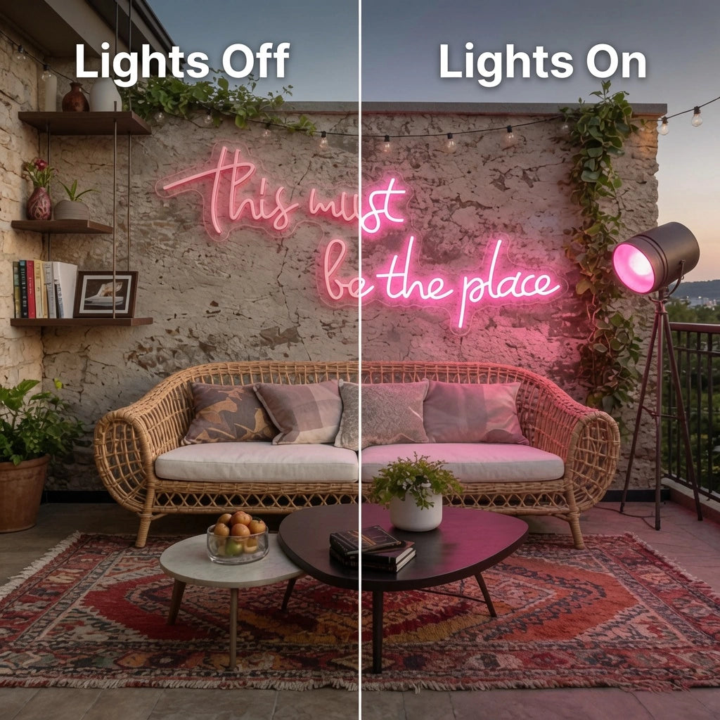 This Must Be The Place LED Neon Sign Home Wall Art - 06 Day Night Comparison