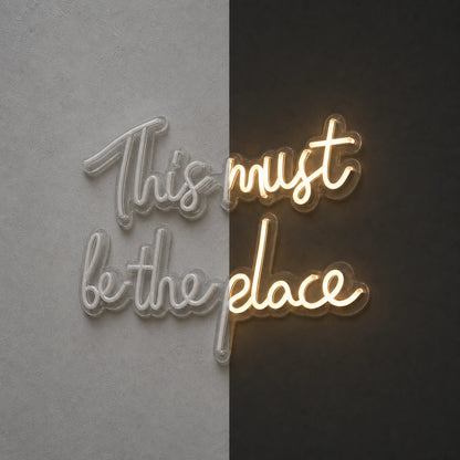 This Must Be The Place Wall Art LED Neon Sign Garage Man Cave Neon Sign day and night comparison