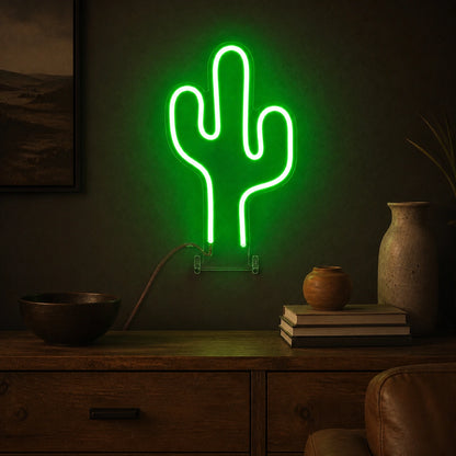 Three Arm Saguaro Cactus LED Neon Sign real lifestyle scene
