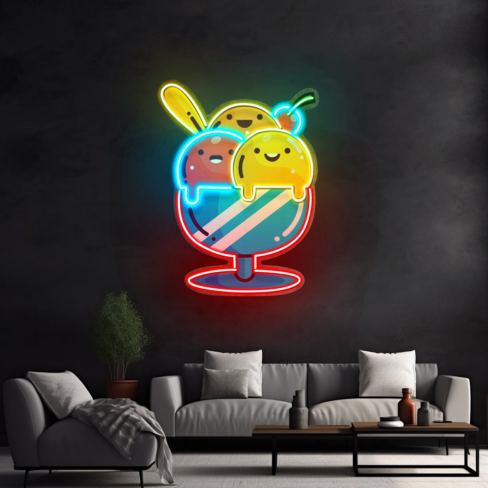 Three Scandinavian Santas Neon Artwork For Sale