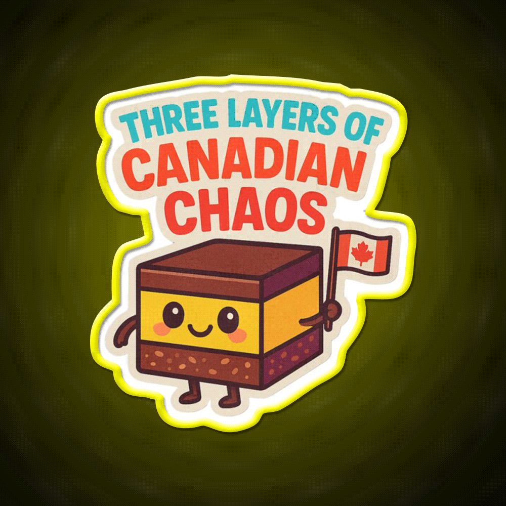 Three Layers Of Canadian Chaos Nanaimo Bar Snack Food Led Neon Sign Rgb Color - Custom LED neon sign front view