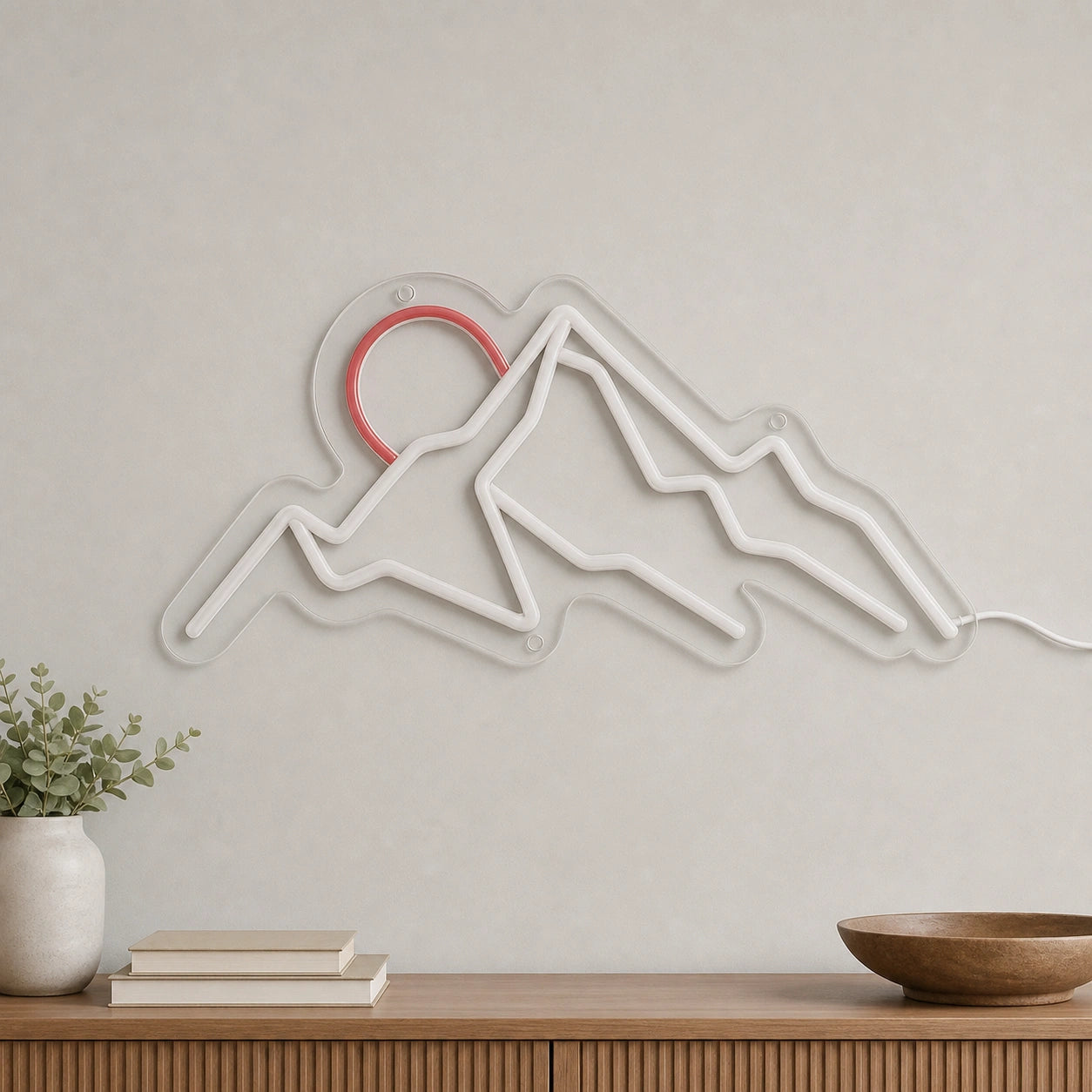 Three Mountain Peaks And Half Sun LED Neon Sign size image