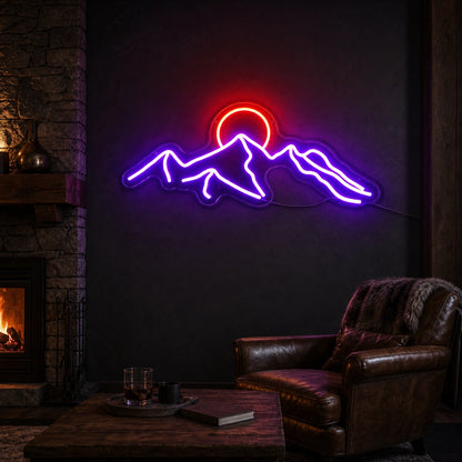 Three Mountain Peaks With Round Sun LED Neon Sign high-converting product image
