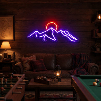 Three Mountain Peaks With Round Sun LED Neon Sign real lifestyle scene