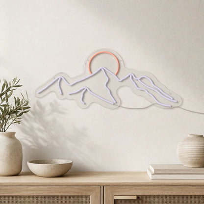 Three Mountain Peaks With Round Sun LED Neon Sign size image