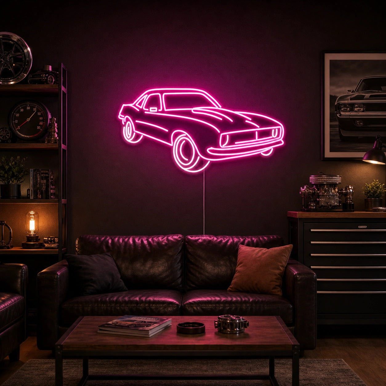 Three Quarter Muscle Car LED Neon Sign real lifestyle scene