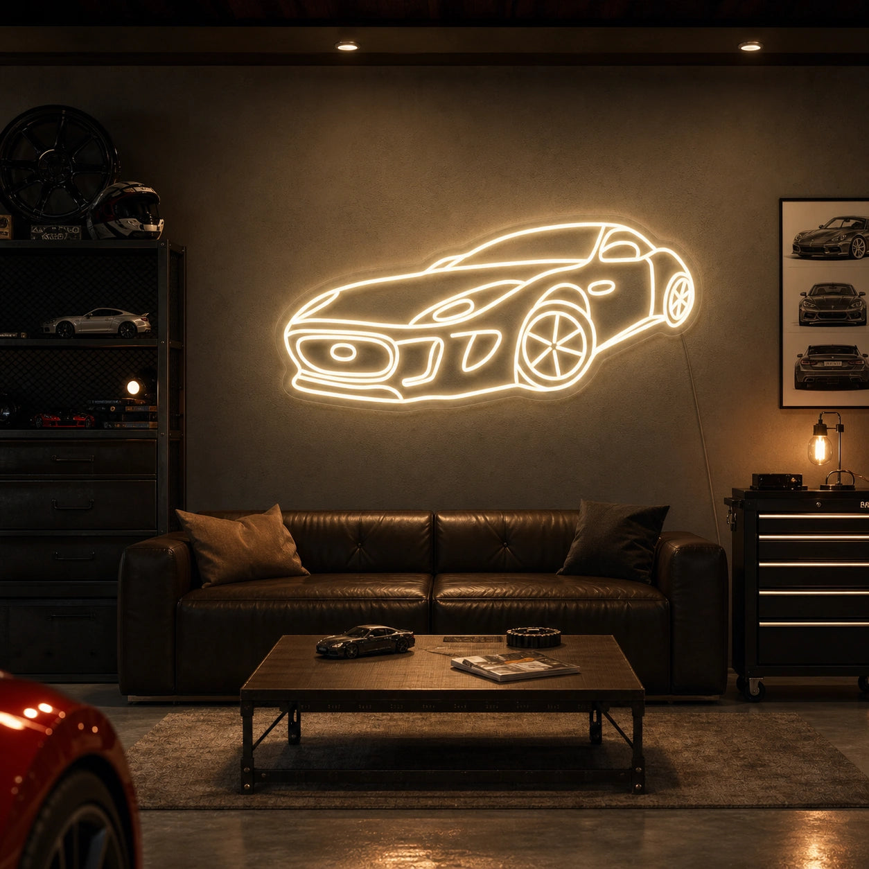 Three Quarter Sports Car LED Neon Sign real lifestyle scene