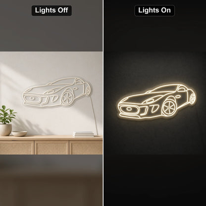 Three Quarter Sports Car LED Neon Sign day and night comparison