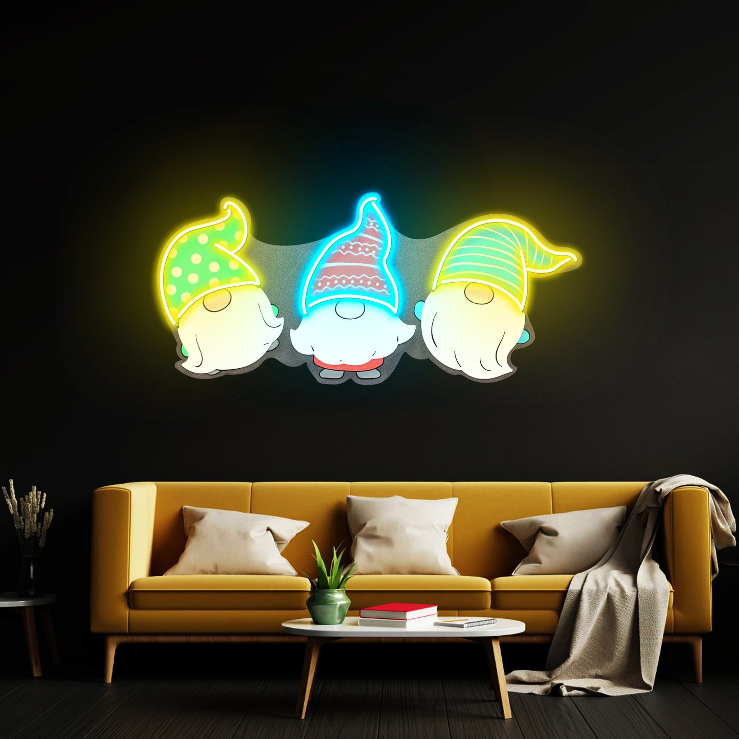 Three Scandinavian Santas Neon Artwork For Sale