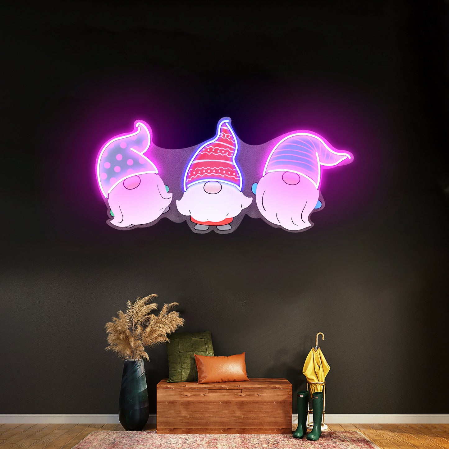 Three Scandinavian Santas Neon Artwork For Sale