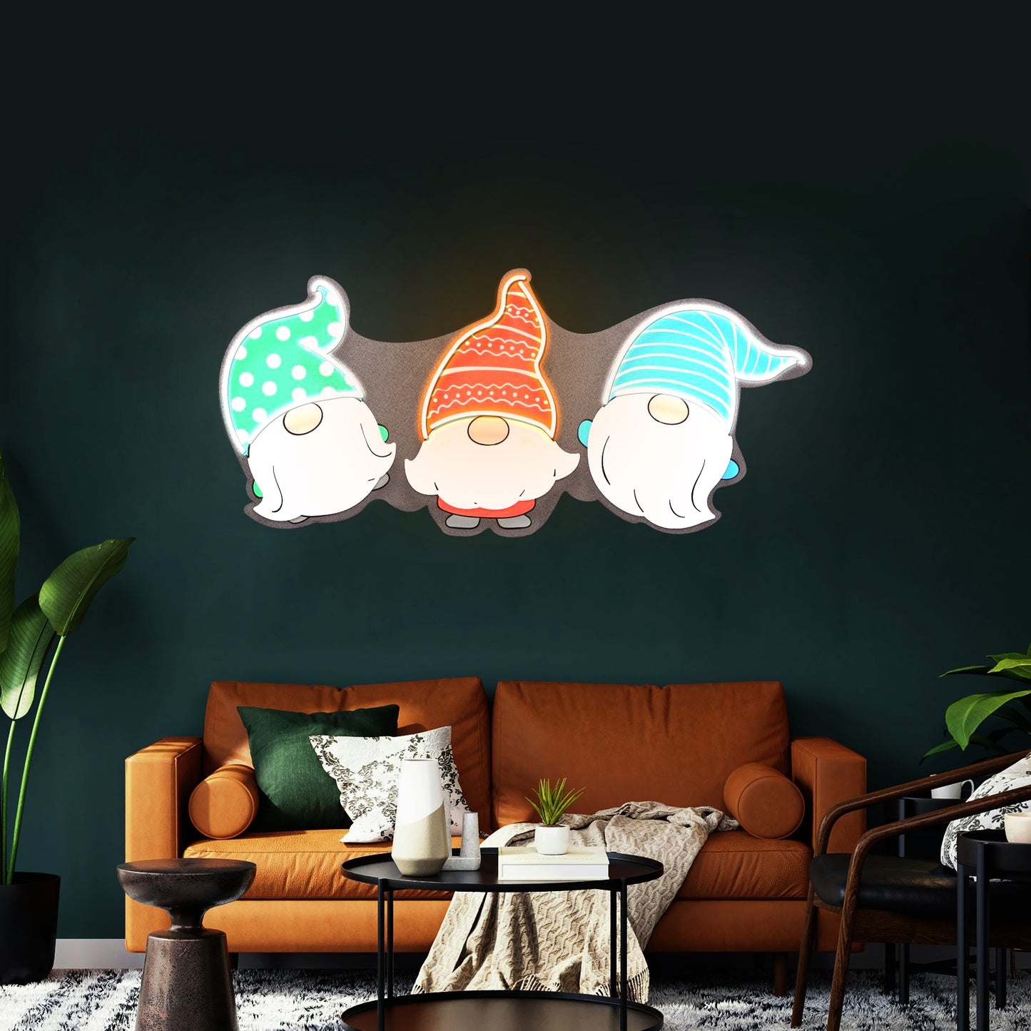 Three Scandinavian Santas Neon Artwork For Sale