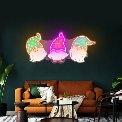 Three Scandinavian Santas Neon Artwork For Sale