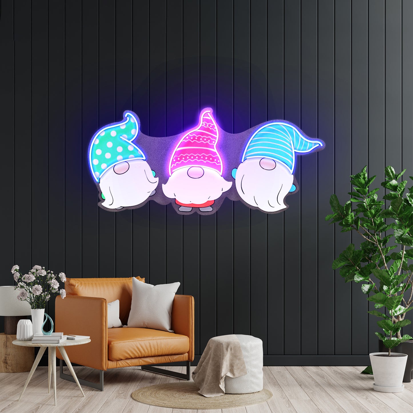 Three Scandinavian Santas Neon Artwork For Sale