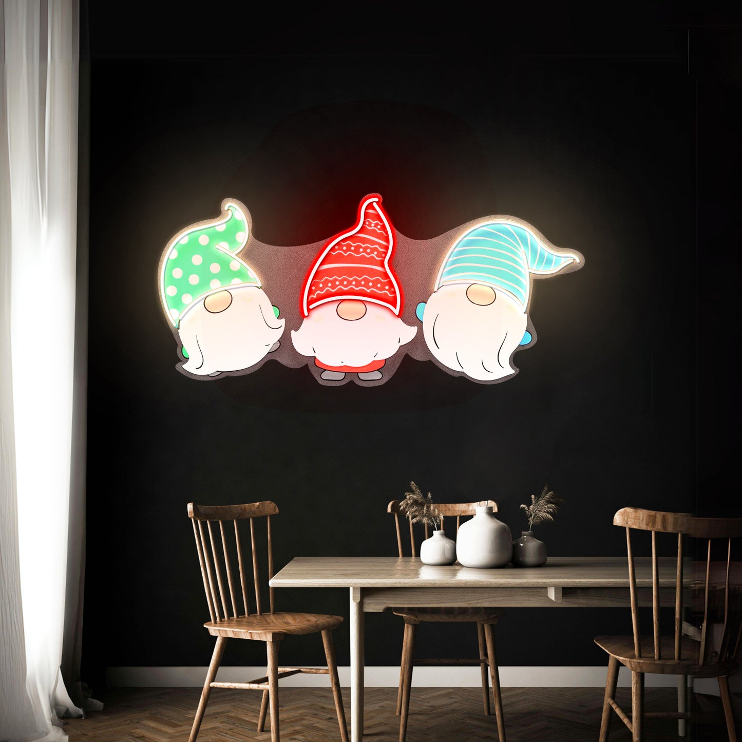 Three Scandinavian Santas Neon Artwork For Sale