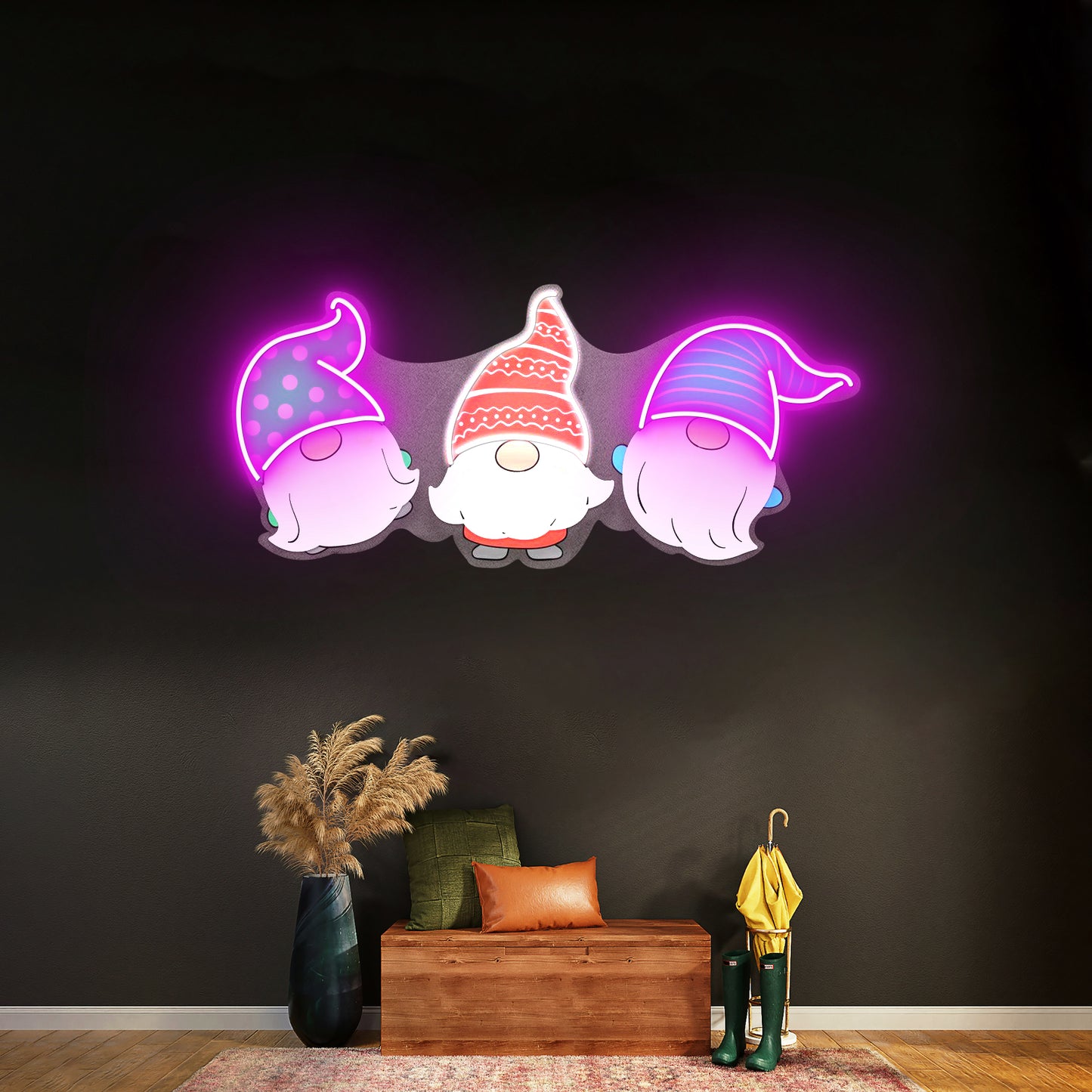 Three Scandinavian Santas Neon Artwork For Sale