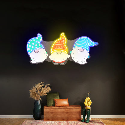 Three Scandinavian Santas Neon Artwork For Sale